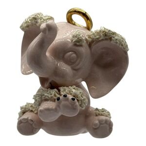 Unbranded Pink Ceramic Angel Elephant Figurine Gold Halo Wings Vintage Decor